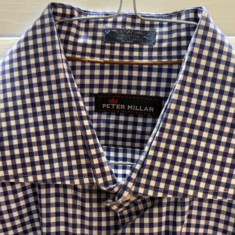 Peter Millar Navy and White Gingham Shirt